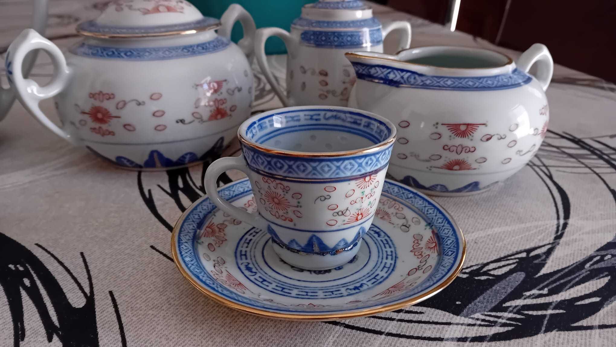2 serviços chineses de café e chá bago de arroz