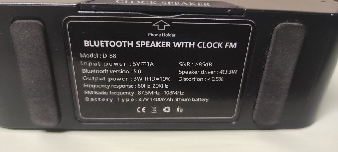 Głośnik bluetooth zegar radio FM