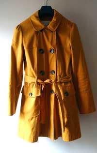 Musztardowy wiosenny płaszcz new look vintage r. 36
