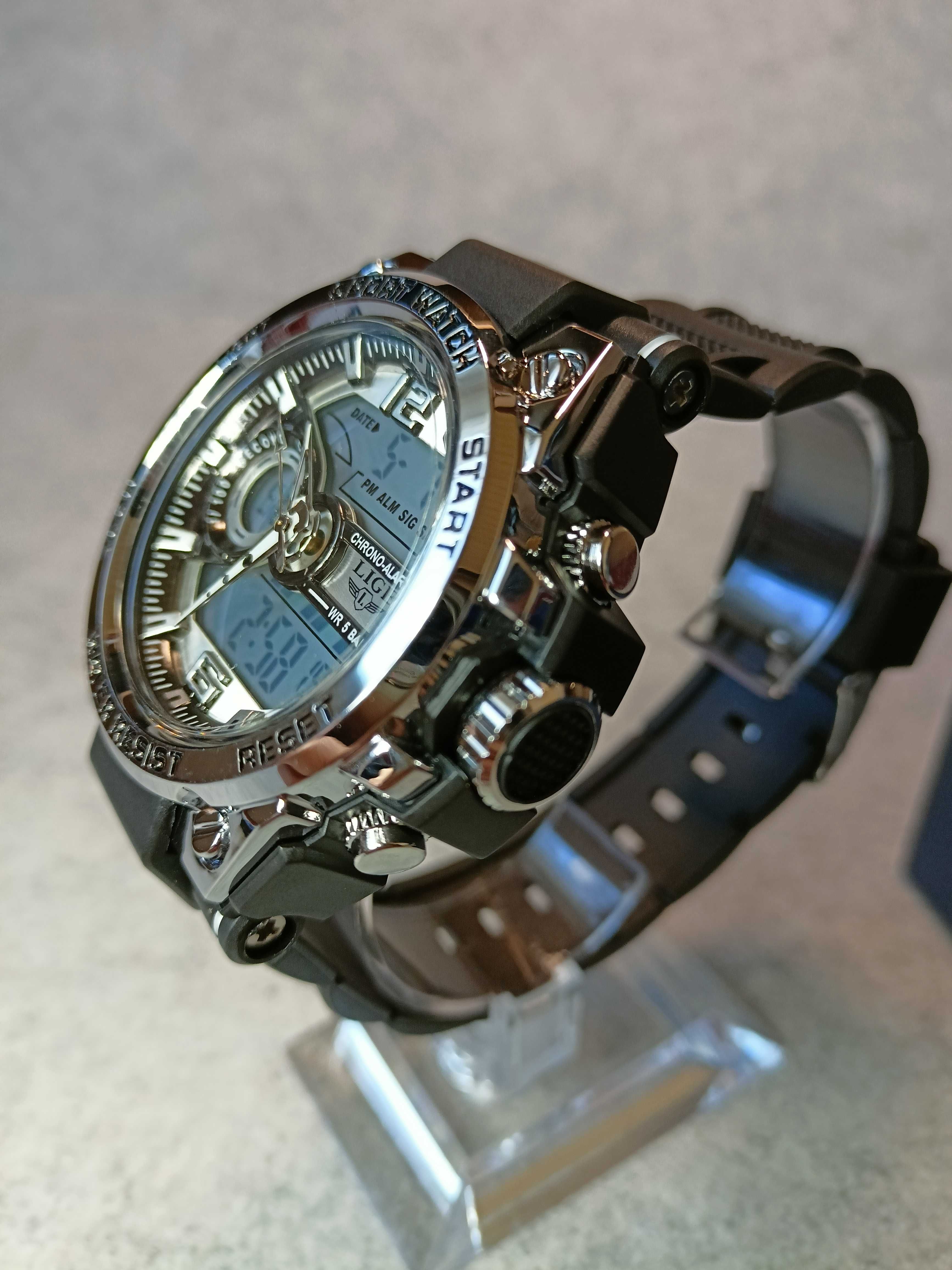 Zegarek sportowy srebrny męski duży wodoodporny - shock