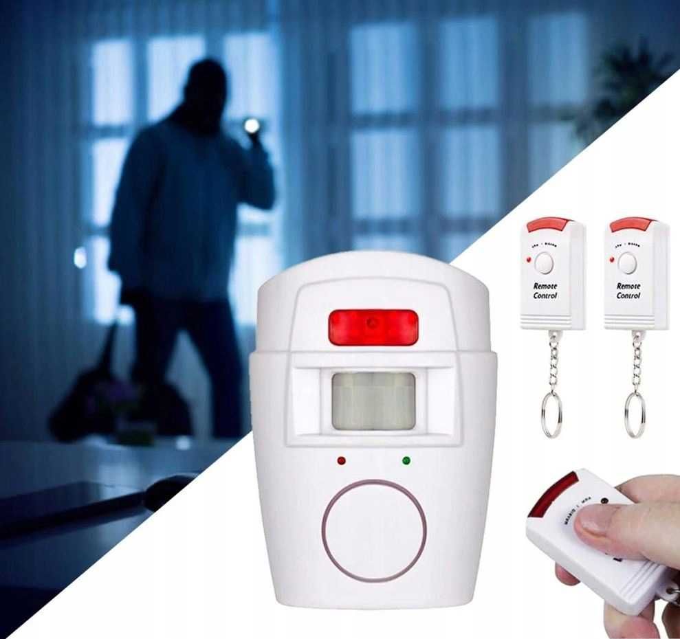 ALARM BEZPRZEWODOWY z czujnikiem ruchu na 2 PILOTY syrena