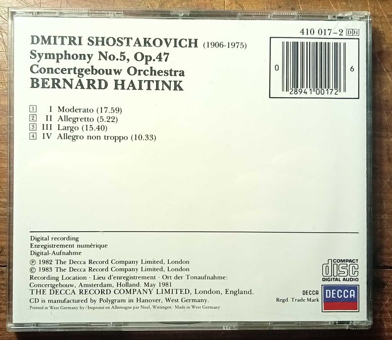 Shostakovich - Symphony 5 (Haitink, Concertgebouw) Decca CD