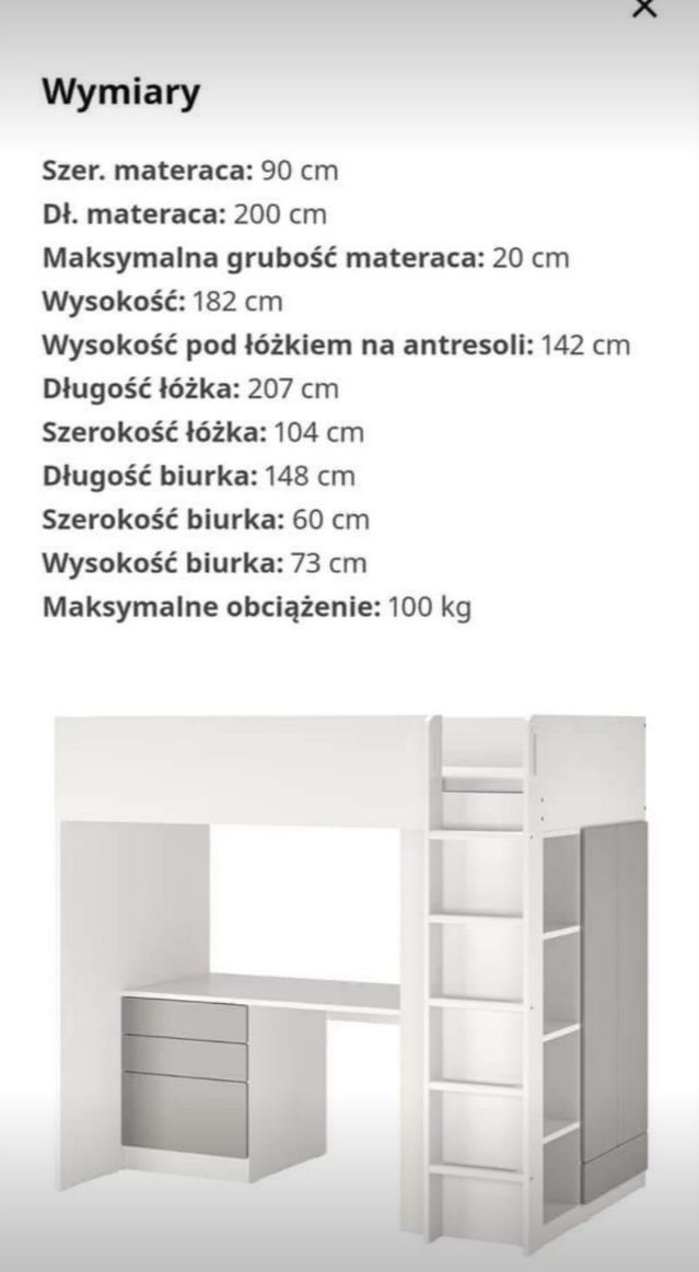 Łóżko Ikea Stuva na antresoli