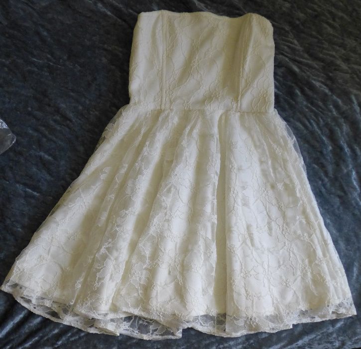 Sukienka Ecru MINI koronkowa JOHN ZACK 36 S