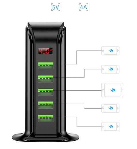 Ladowarka stacja ładowania LED z 5 portami usb