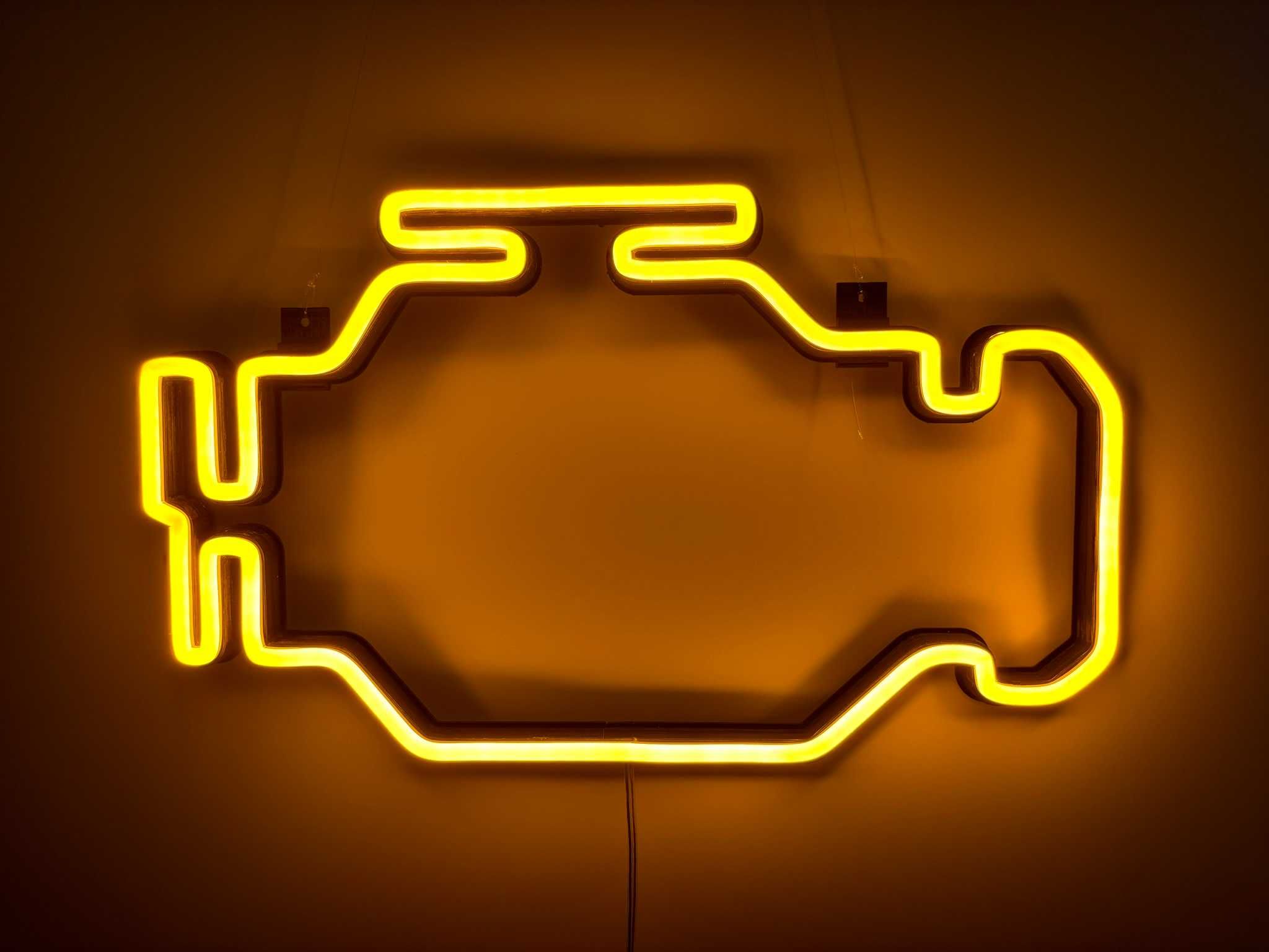 Неонова вивіска "Чек Check engine" жовта, 400*240 мм, світлодіодна