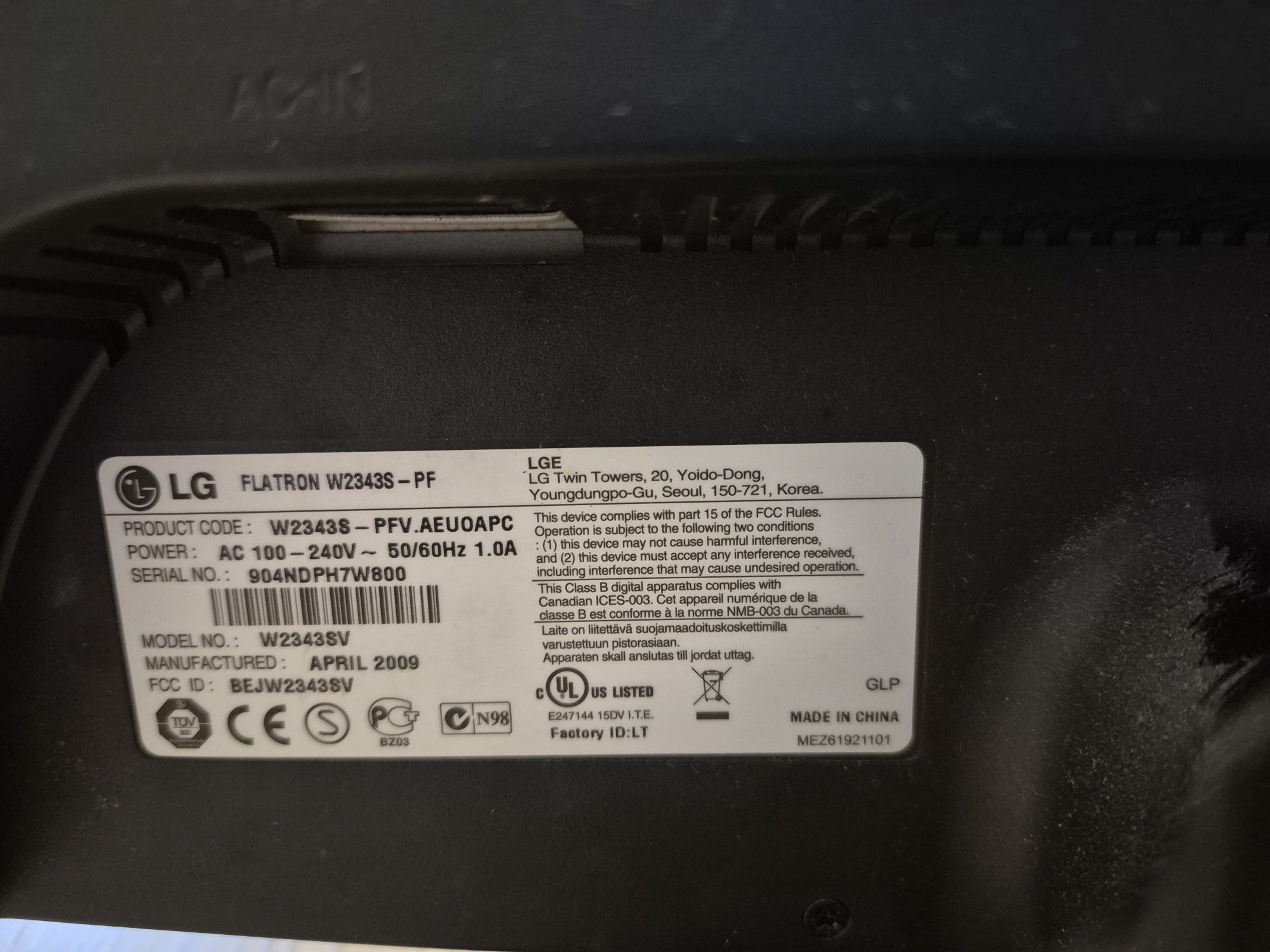 Монитор LG flatron w2343s 23 дюйма