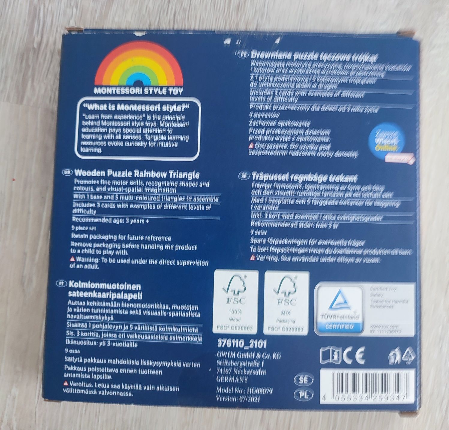 Drewniane puzzle tęczowe trojkaty