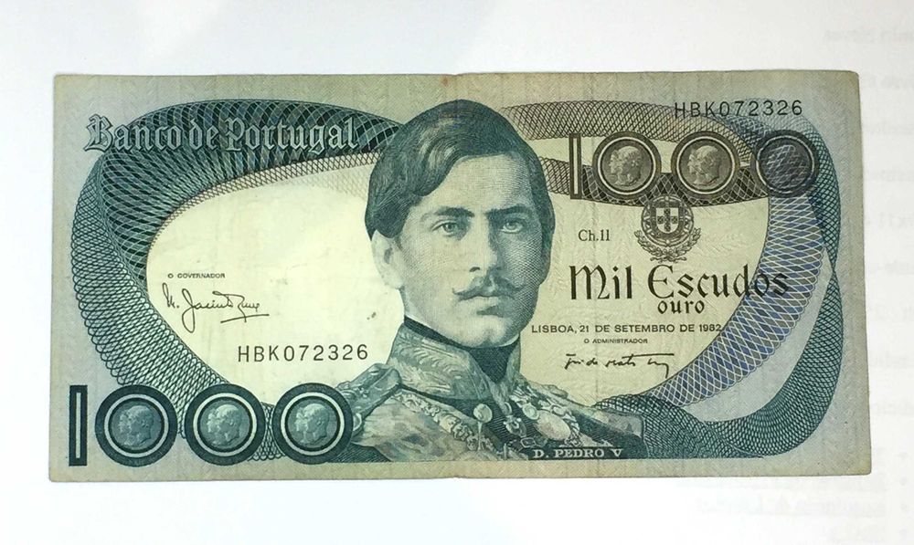 nota 1000 escudos D. Pedro V, 21 setembro 1982, a data mais escassa