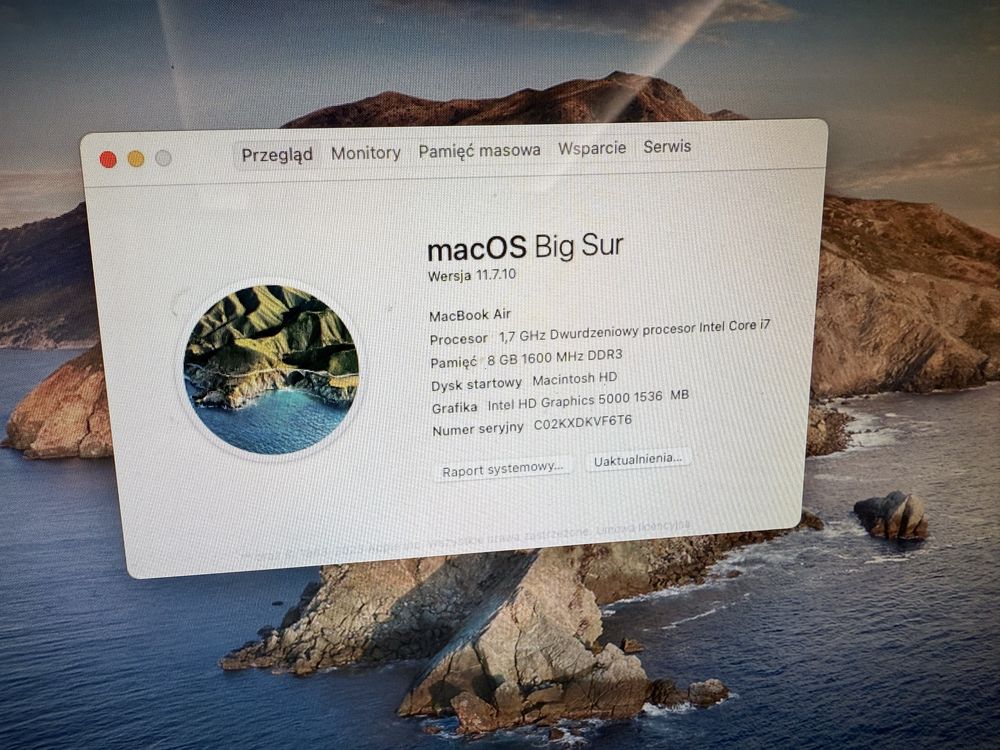 MacBook Air i7 8gb RAM, 250GB SSD STAN IGŁA!!!
