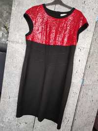 Czarna sukienka z czerwonym cekinowym dekoltem rozmiar 46