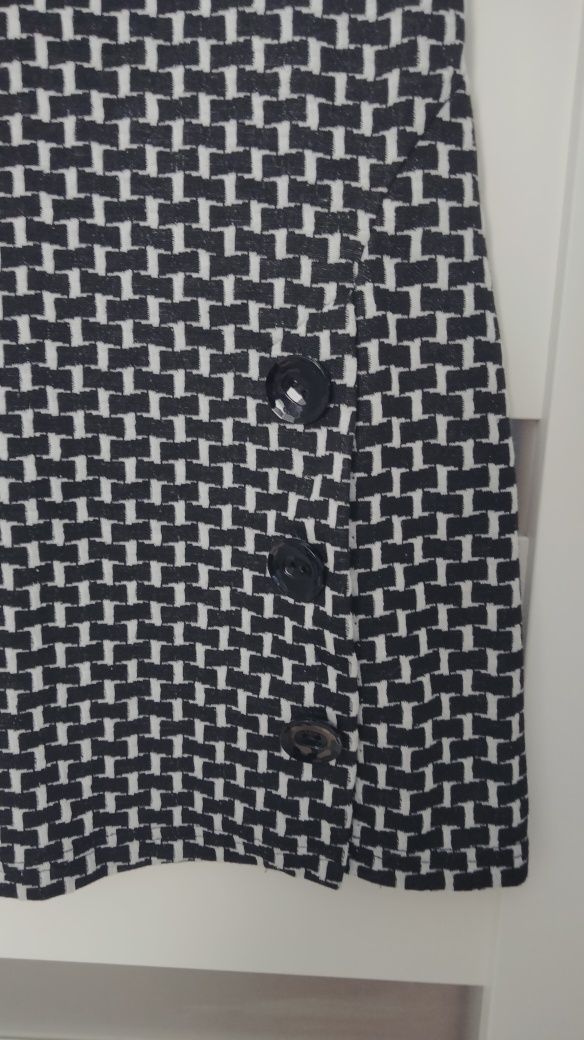 Sukienka, czarno-biała, krótka, biurowa, Regular Size, M, Mandy