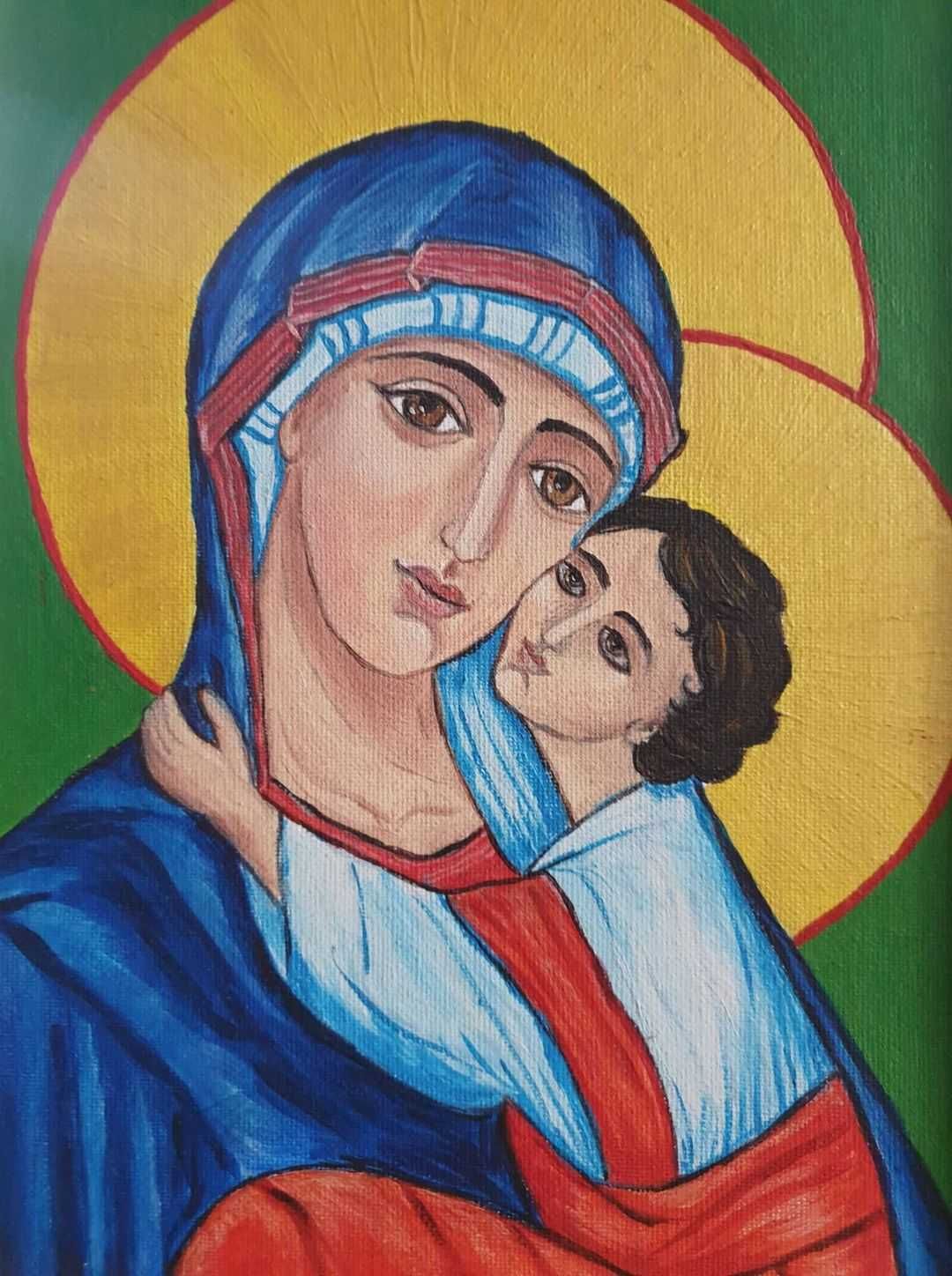 ikona Matka Boska Jezus drewno rama prezent