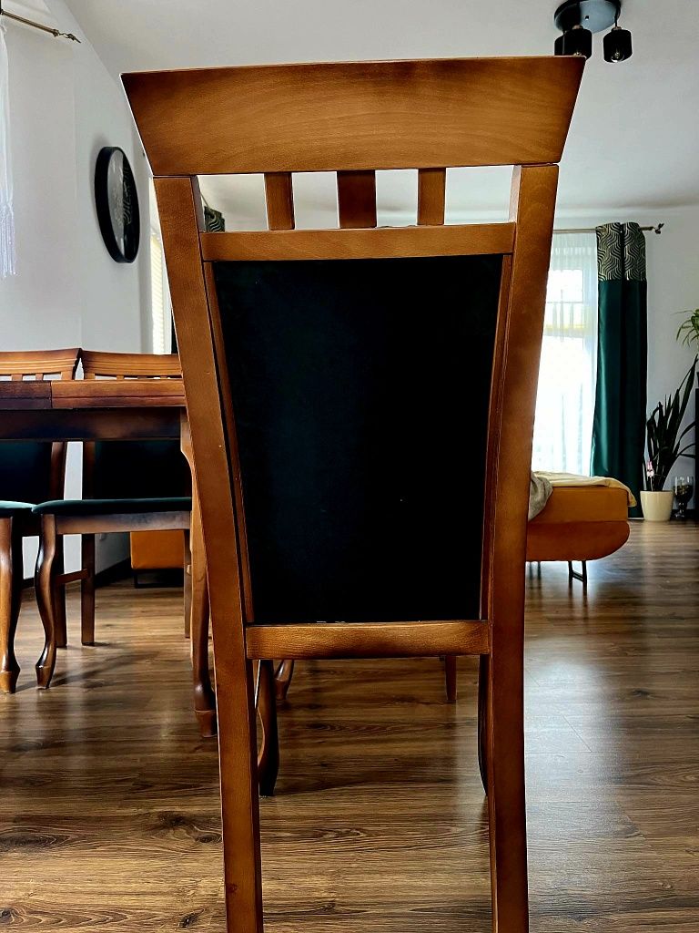 Stół z krzesłami drewno butelkowa zielen