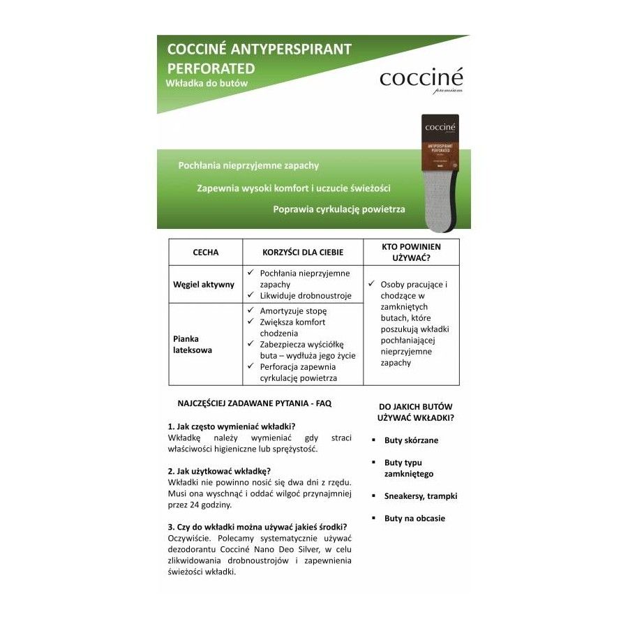 r.43 - Wkładki do butów przeciwpotliwe perforowane Coccine