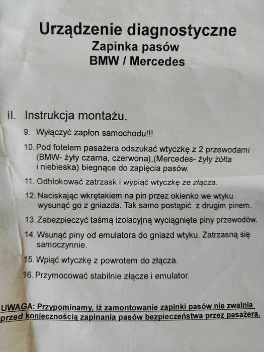 Emulator zapinka pasów do mercedesa i bmw urządzenie diagnostyczne