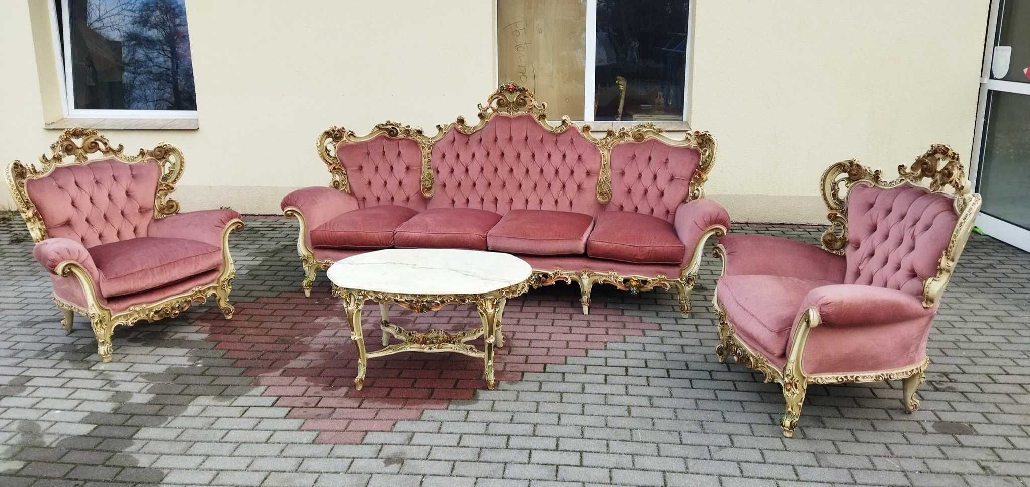 Włoski barokowy wypoczynek 2 fotele + ława sofa