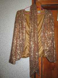 Пиджак в пайетках золото+шарф новый!