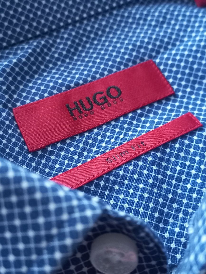 granatowa wizytowa wzorzysta męska koszula Hugo Boss slim fit
