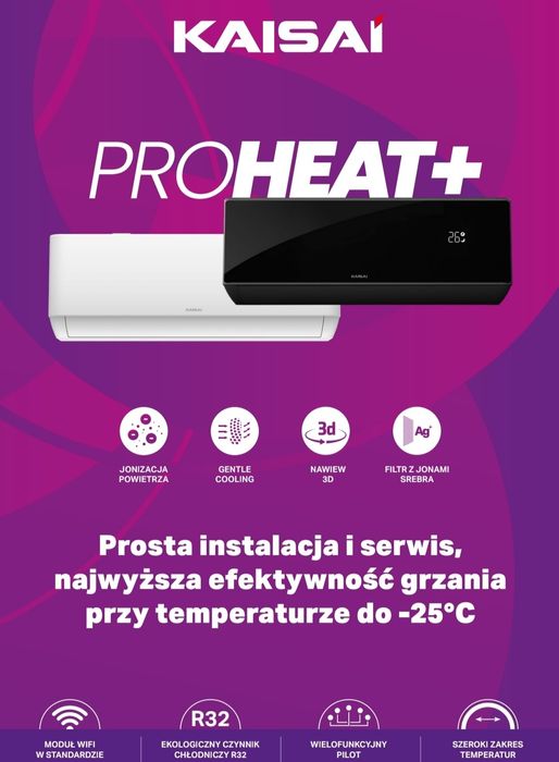 Klimatyzacja Kaisai ProHeat+ 3,5 kW z montażem wifi funkcja grzania