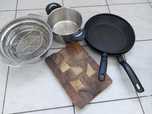 Patelnie tefal. Garnki sitko deska