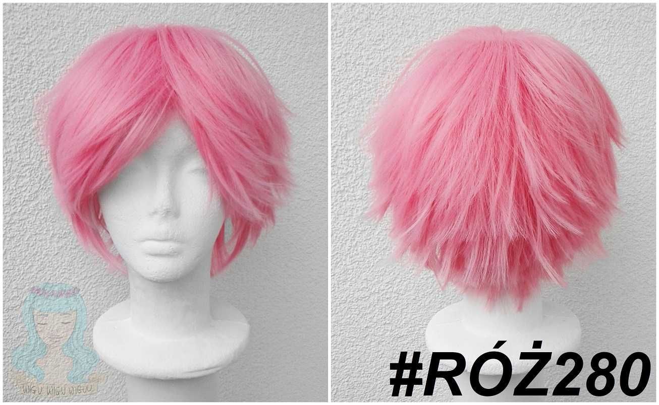 Krótka różowa peruka pastelowa z grzywką cosplay krótki różowy wig