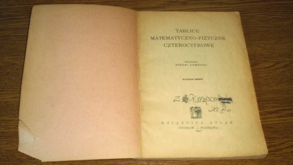 Stare Tablice Matematyczno-Fizyczne Czterocyfrowe - Książnica Atlas