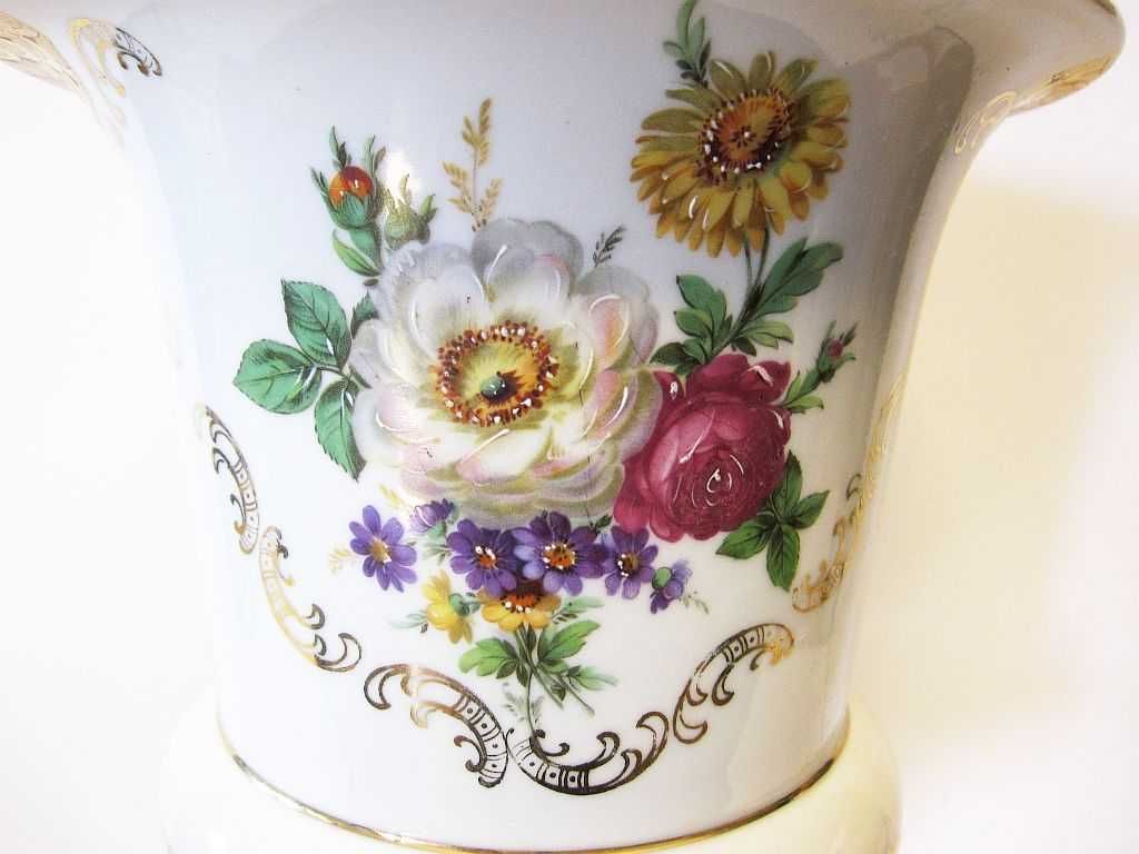 lindo grande vaso de pé alto em porcelana pintada à mão - ARTIBUS