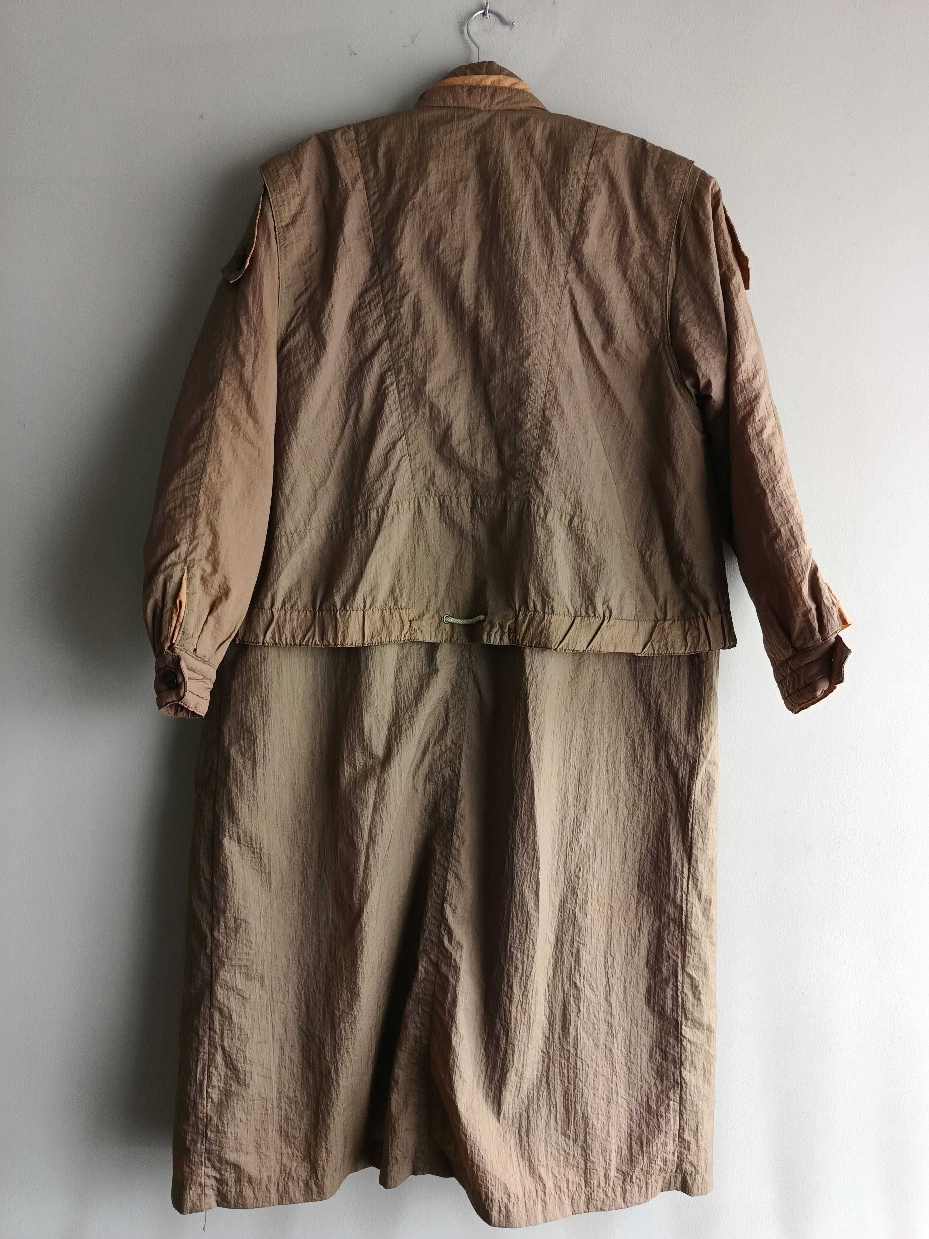 Kurtka długa parka trencz płaszcz brązowy wełna vintage