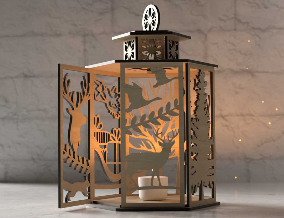 Lampion drewniany - Leśna Zima