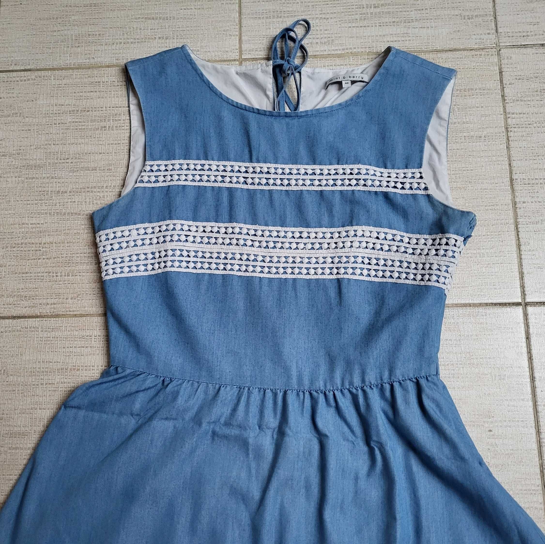 sukienka midi z ozdobną gipiurą w stylu boho Mint & Berry 36/S/38/M