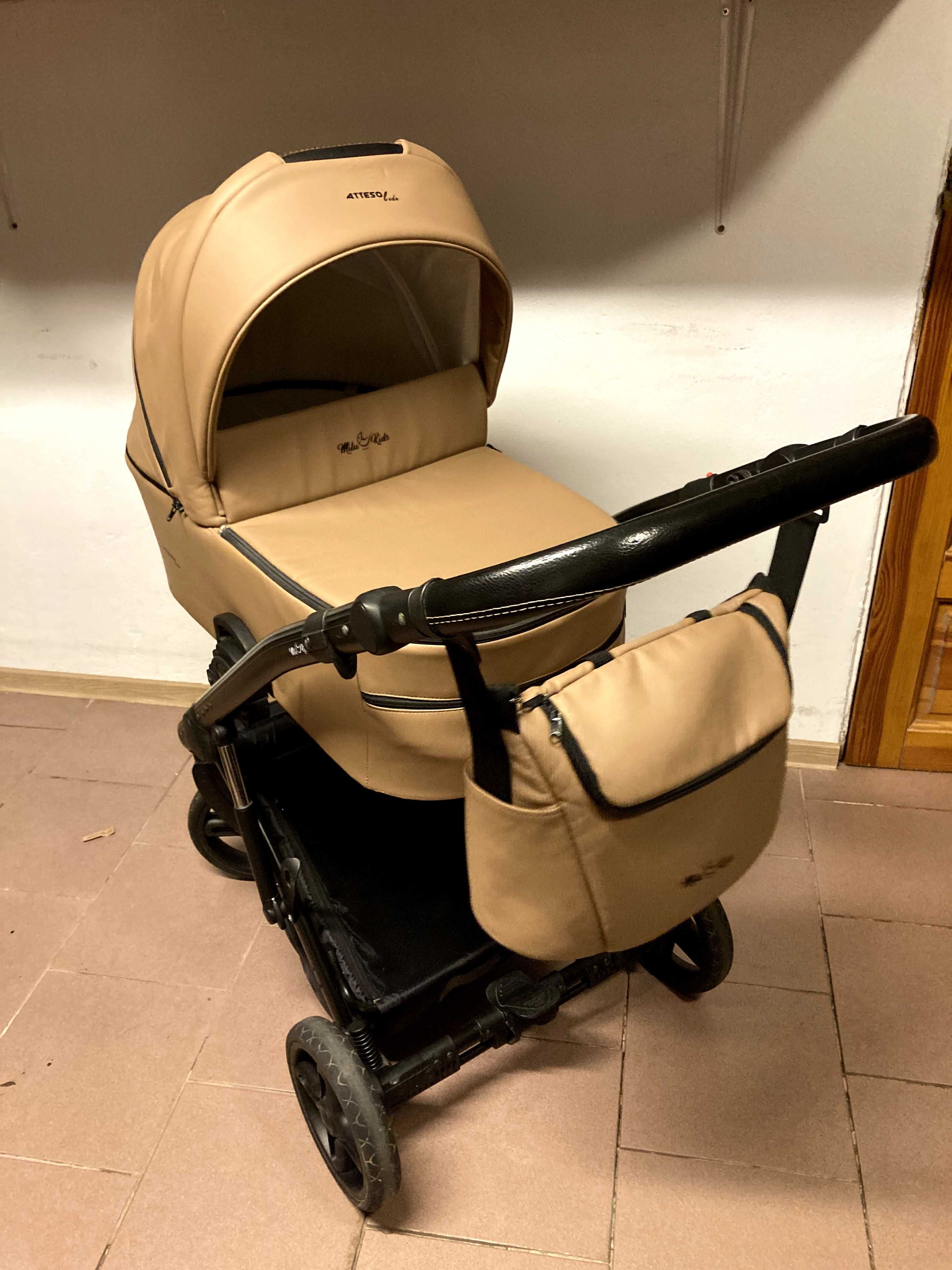 Wózek MILU KIDS Atteso 2w1 / 3w1 / 4w1 z bazą Eko Skóra Musztardowy