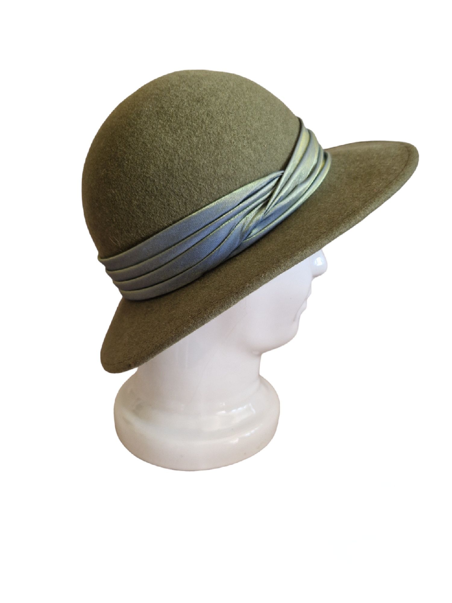 Wełniany oliwkowy jesienny kapelusz 55 cm