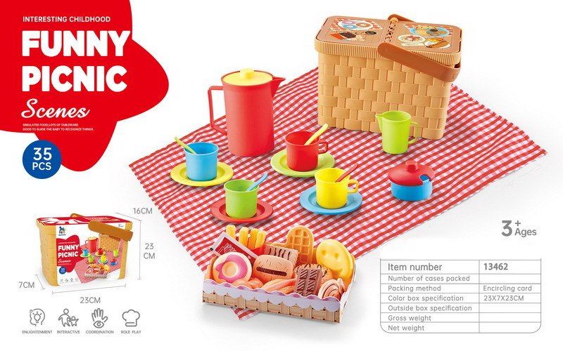 Zestaw Piknikowy 35el. filiżanki dzbanek herbaciany art. spożywcze