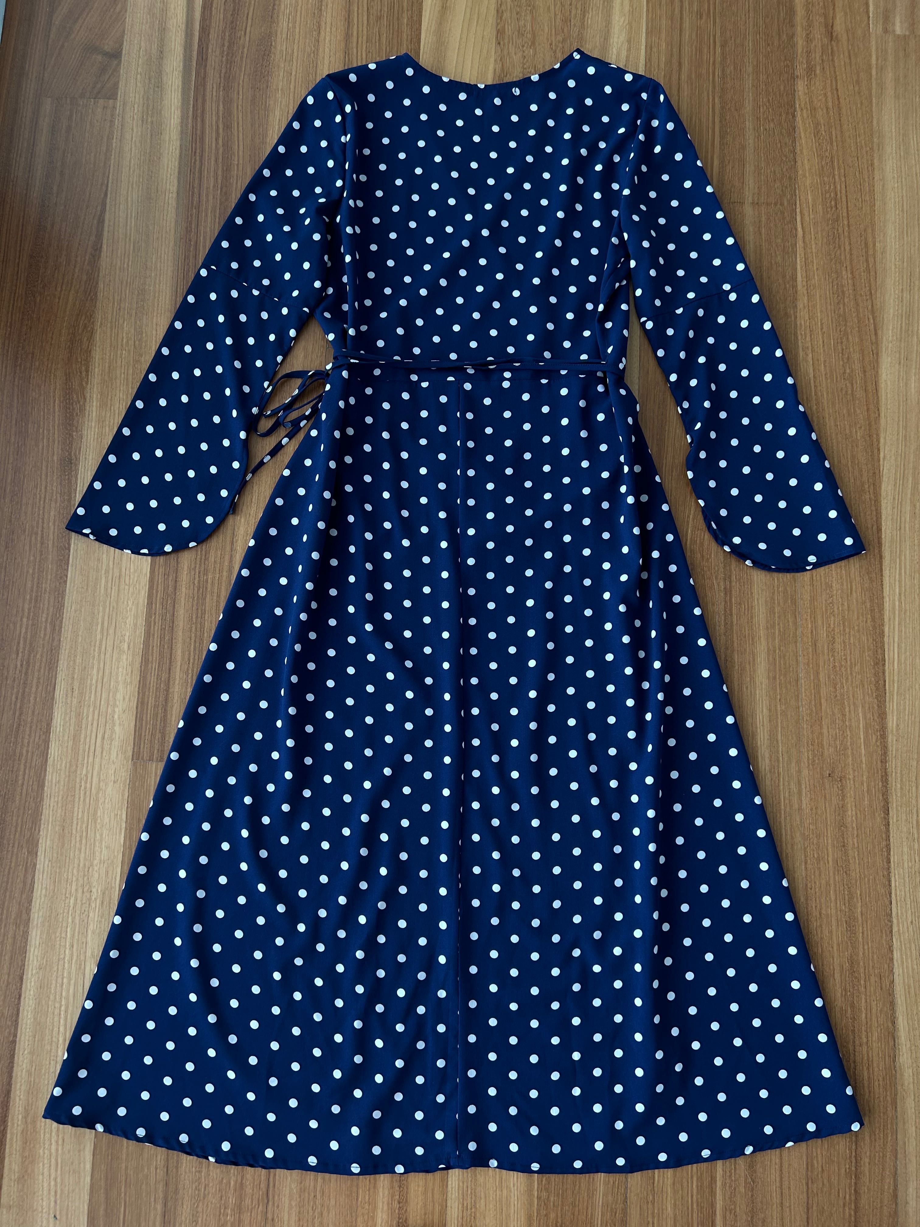 Vestido midi azul com bolinhas Ada Gatti