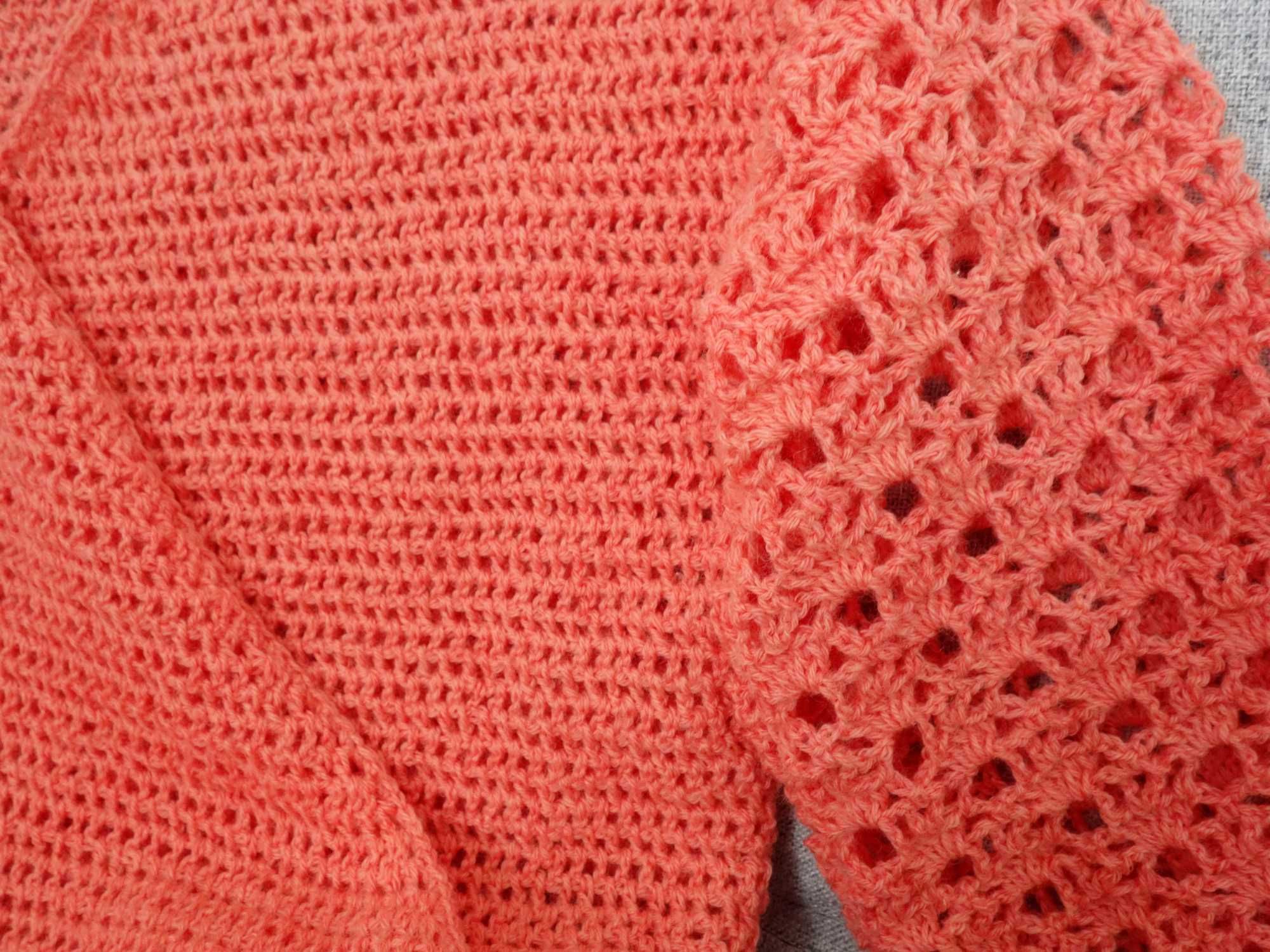 Nowy sweter szydełkowy kardigan wełniany handmade kopertowy wełna 38 M