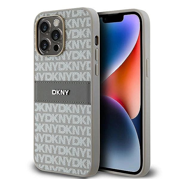 Etui DKNY Leather Mono Stripe & Metal Logo na iPhone 14 Pro Max - beżo