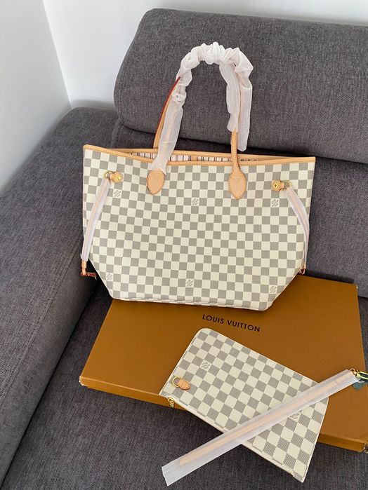 Torebka Louis Vuitton Neverfull GM biała kratka kremowy środek skóra
