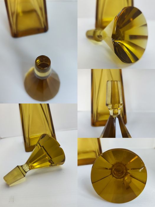 Karafka Art Deco bursztyn, stare szkło,