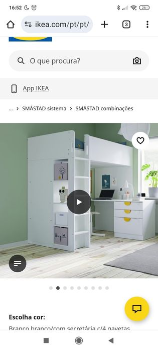 SMSTAD IKEA . Cama Alta,  com Secretária e com Prateleiras Barata!