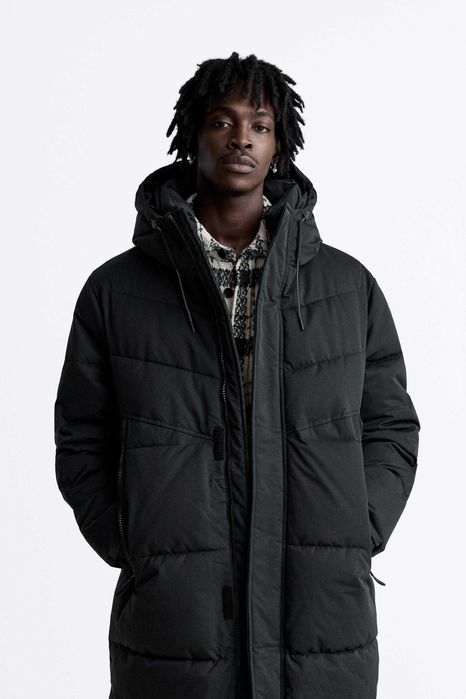 ZARA Luksusowy PŁASZCZ KURTKA zimowa pikowana ocieplana dłuższa M