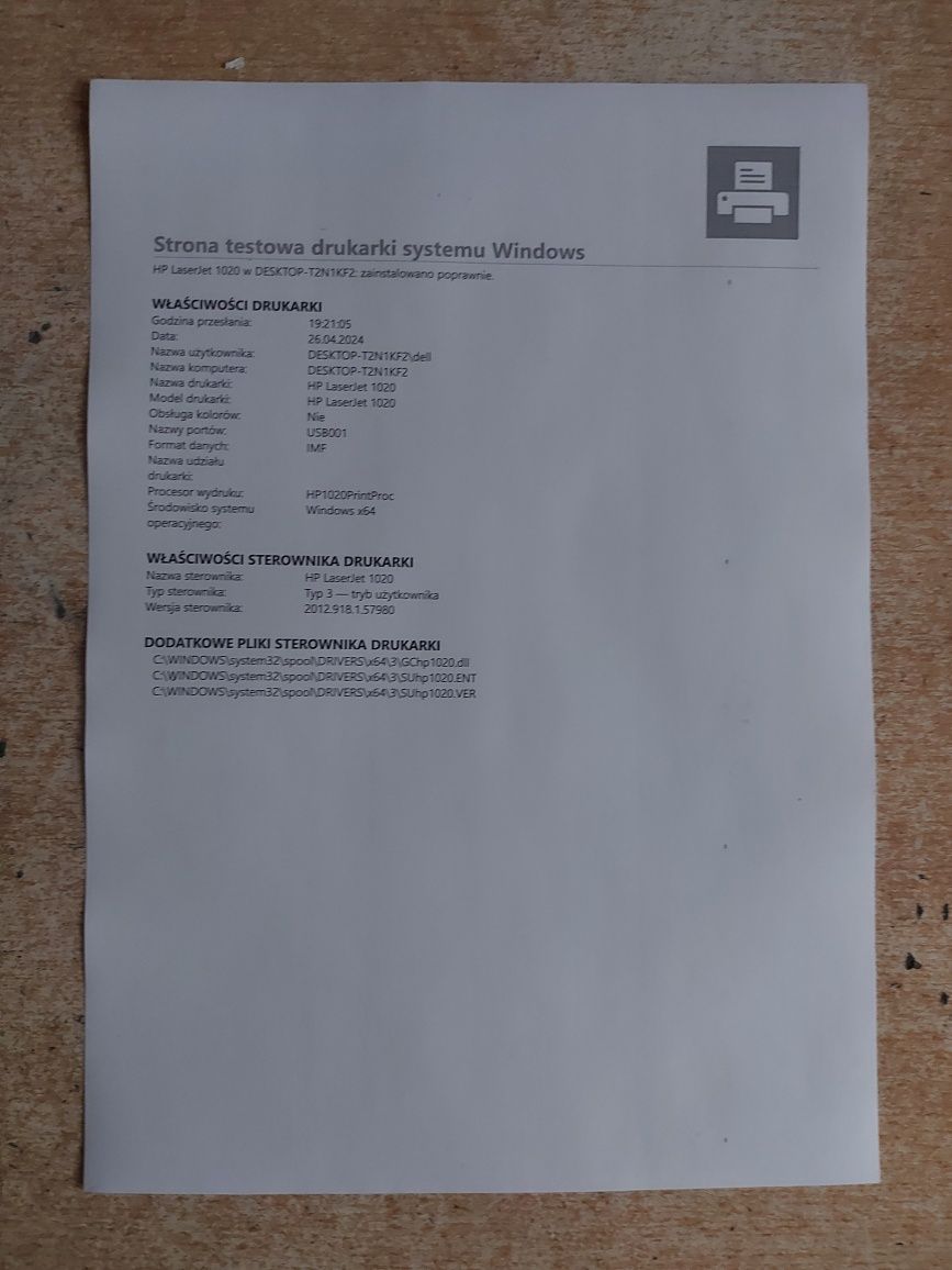 Drukarką Hp Laserjet 1020