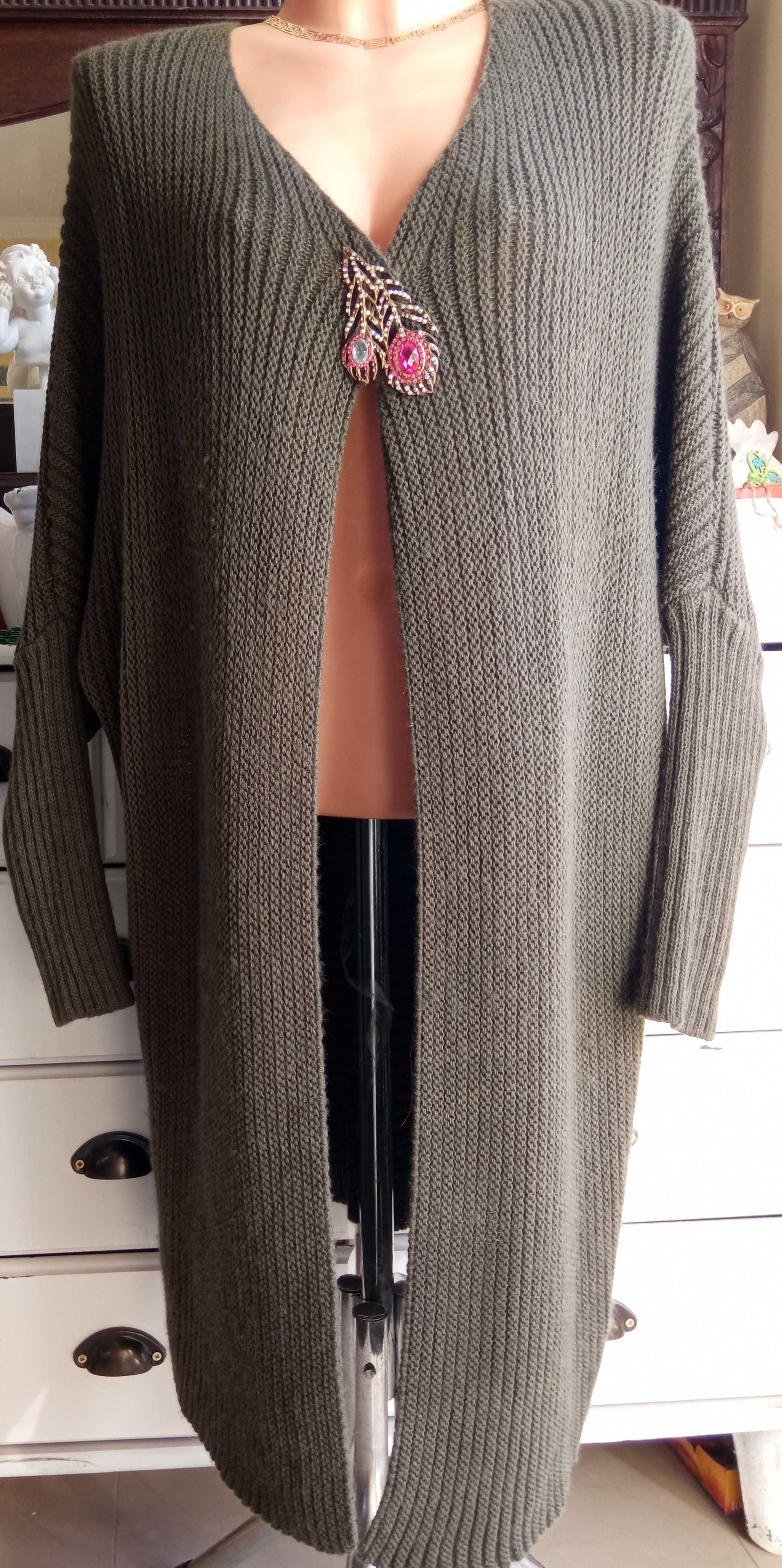 ITALY sweter kardigan khaki 126 cm pachy 50 52 54
