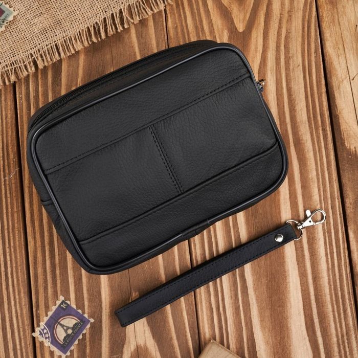 saszetka męska skórzana do ręki czarna klasyczna abruzzo abr-07