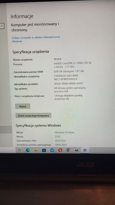 Laptop Acer Aspire R intel i5 7200 8Gb ram