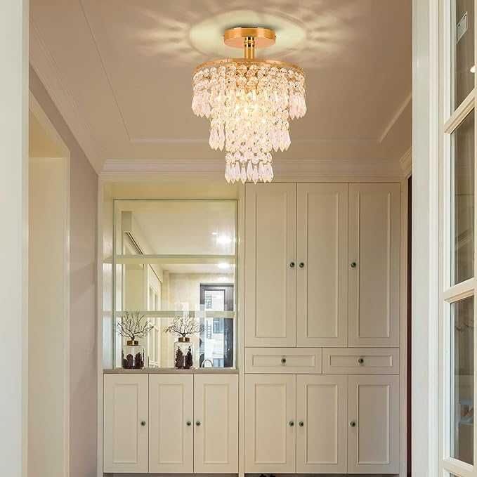 FRIXCHUR Art Deco Mini Żyrandol z Kryształami Złoty 3 Warstwy