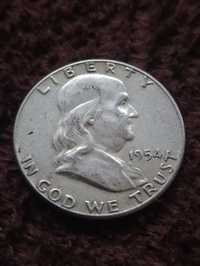 Half dollar 1954 Franklin srebro