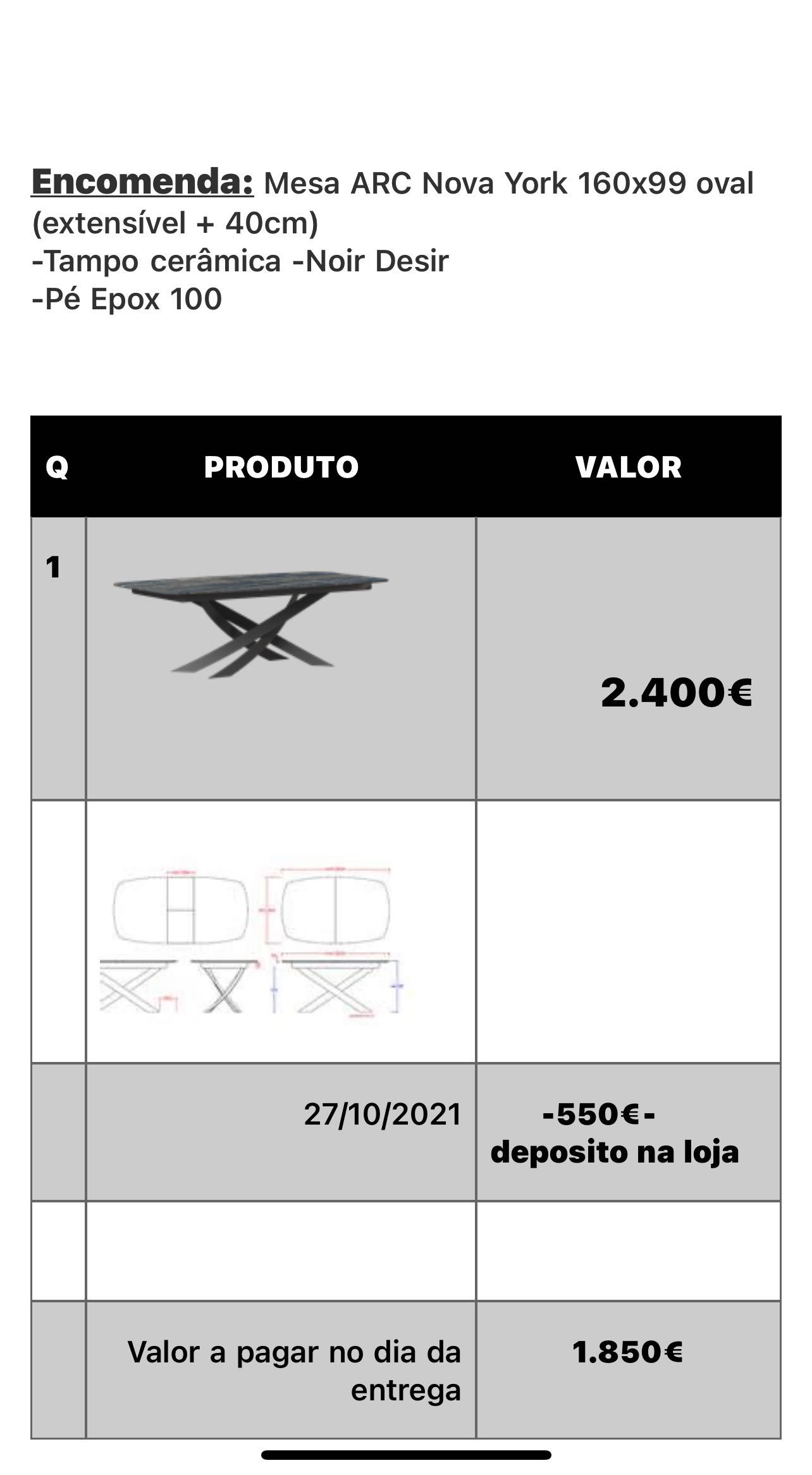 Mesa de Jantar oval 160x99  (extensível + 40cm)