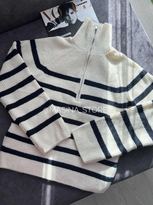 Светр новий жіночий H&M білий оригінал у смужку XS на блискавці
