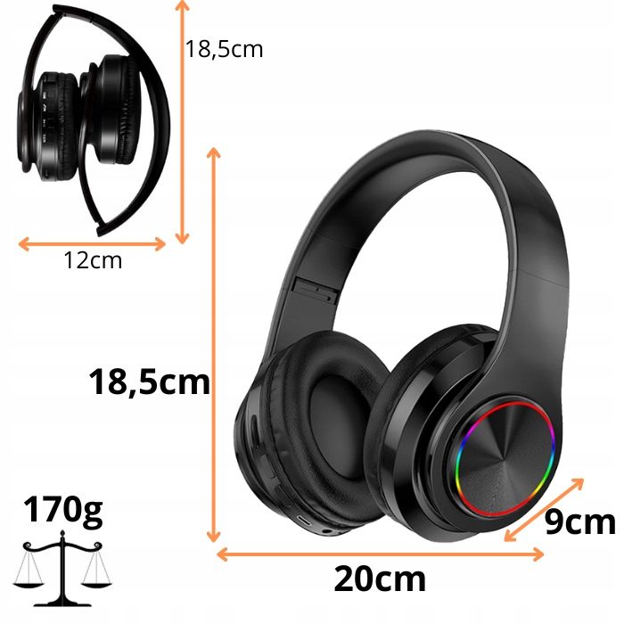 Słuchawki Bezprzewodowe B39 Bluetooth Mp3 Nauszne Mikrofon Rgb Dla Dzi